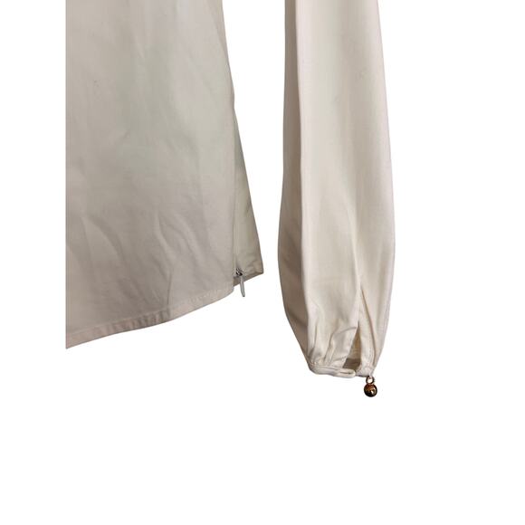 Elizabeth McKay Top Womens 2 Creamy White Ruffle Neck Toggle Button Classic - Picture 9 of 10